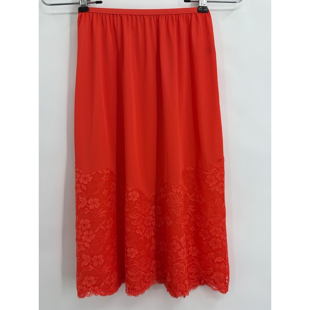 Vintage Vanity Fair Red Nylon Tricot Lace Trim Half Slip Skirt XS‎ S Made in USA